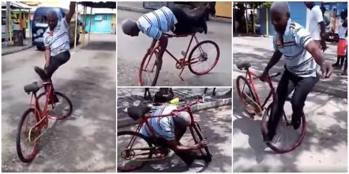 Old man thrills the internet with amazing bicycle balancing skills in video, his feet didn't touch the ground at all