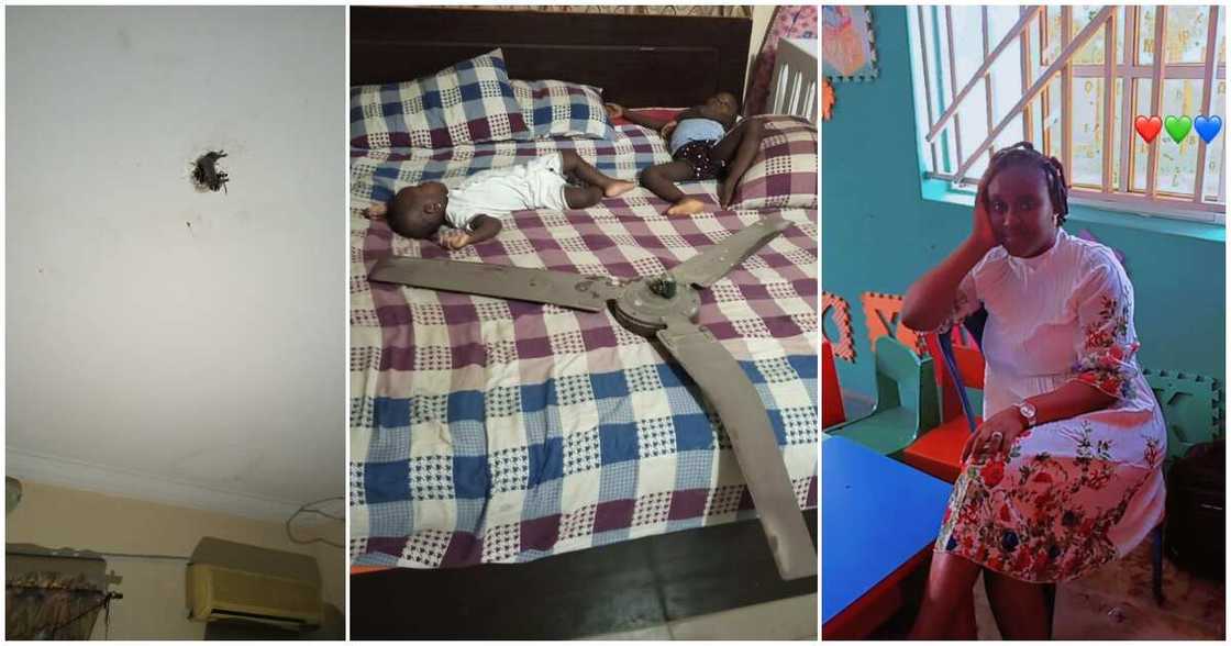 Yvonne Stanley, Nigerian woman and her family, ceiling fan Yvonne Stanley, Nigerian woman and her family, ceiling fan