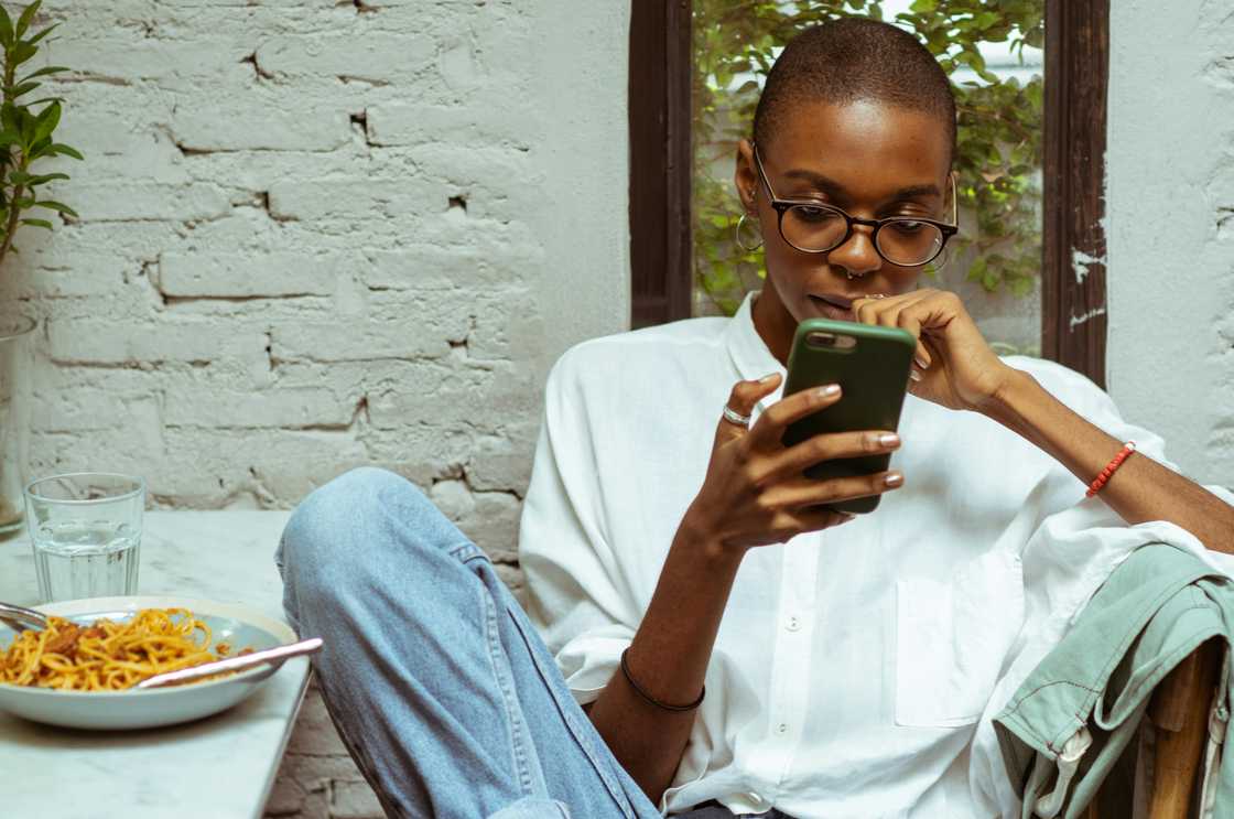 A lady using her mobile phone