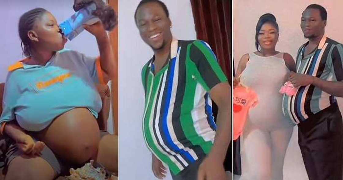 Husband rocks fake baby bump to join wife for maternity shoot Husband rocks fake baby bump to join wife for maternity shoot