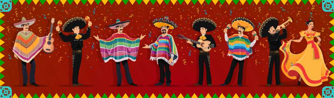 Cartoon Mexican characters on holiday carnival Cartoon Mexican characters on holiday carnival