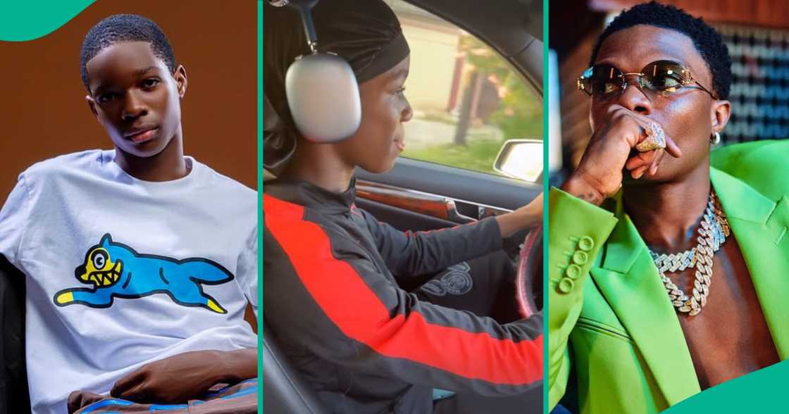 Singer Wizkid’s first son Boluwatife shows off driving skills at 14. Singer Wizkid’s first son Boluwatife shows off driving skills at 14.