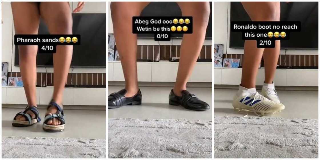 Photos of lady rocking her husband's shoes. Photos of lady rocking her husband's shoes.