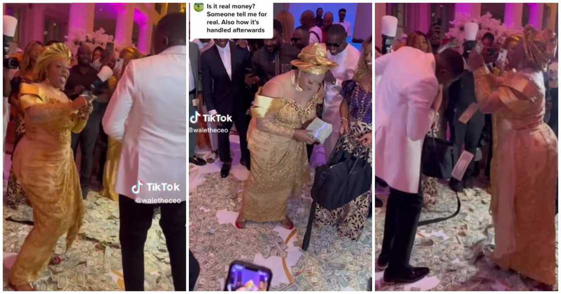 Lady sprays bundles of dollars, wedding, lady shuts down wedding