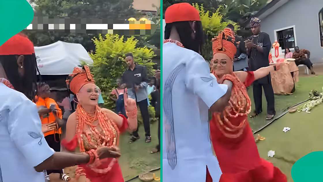 Nigerian man celebrates wedding with elderly oyinbo lover