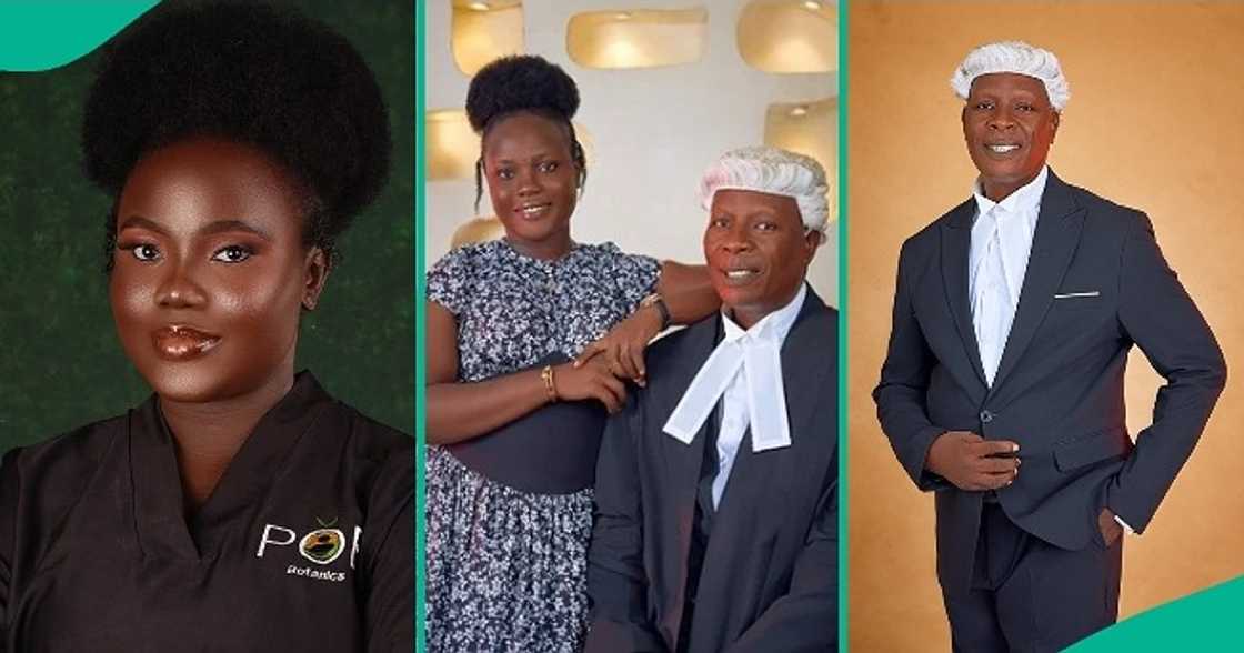 Lady joyous as her 56-year-old father announces his bar exam result. Lady joyous as her 56-year-old father announces his bar exam result.