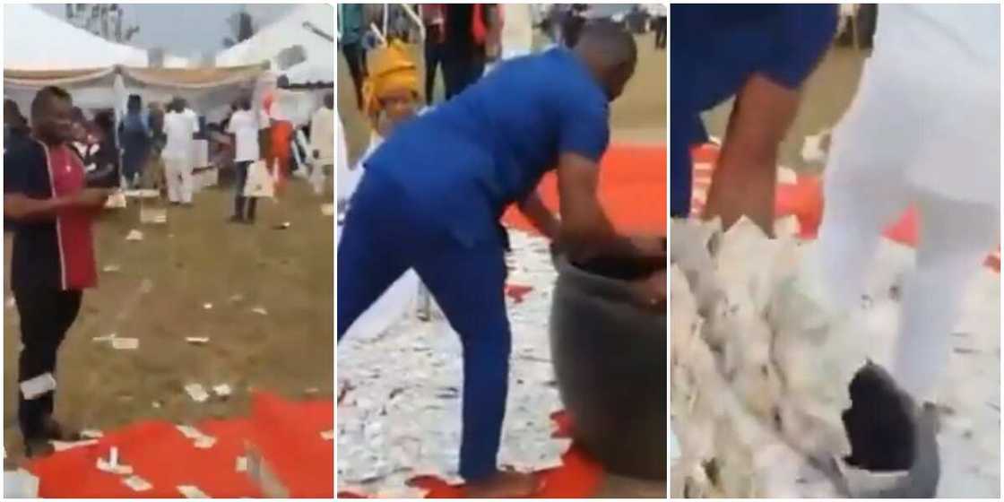 Couple Use Rubber Container to Pack Money at Wedding in Viral Video, Nigerians React Couple Use Rubber Container to Pack Money at Wedding in Viral Video, Nigerians React