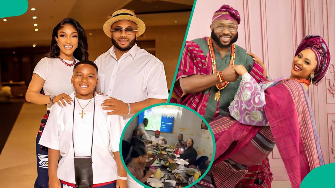 Tonto Dikeh makes the headlines again as she dines with Olakunle Churchill and his daughter after the billboard saga involving them.