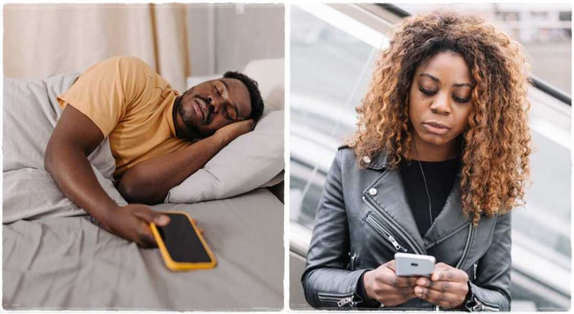 Man sleeps while chatting with his side chick. Man sleeps while chatting with his side chick.
