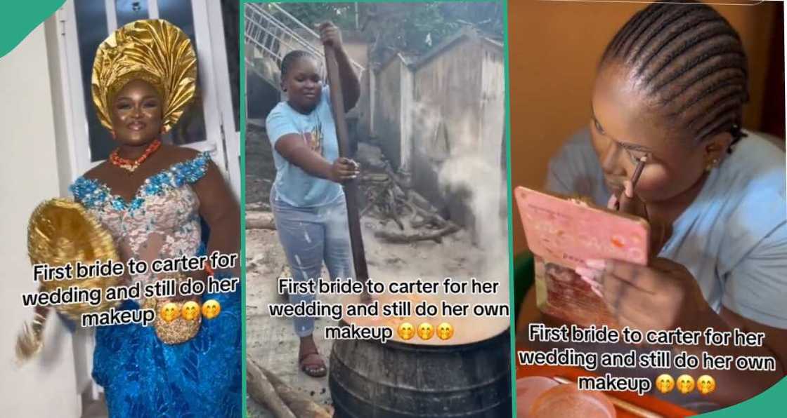 Mixed reactions as Nigerian bride cooked and did her own makeup on her wedding day Mixed reactions as Nigerian bride cooked and did her own makeup on her wedding day