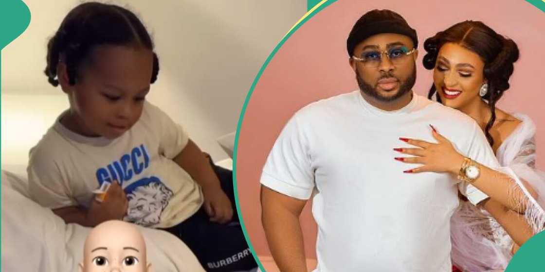 Rose Meurer's son Pecks baby sister. Rose Meurer's son Pecks baby sister.