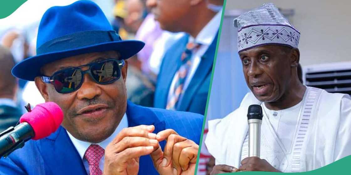 FCT Minister Nyesom Wike criticised former Minister Rotimi Amaechi for his recent claims that Nigerians, including himself, are hungry under President Tinubu’s government. FCT Minister Nyesom Wike criticised former Minister Rotimi Amaechi for his recent claims that Nigerians, including himself, are hungry under President Tinubu’s government.