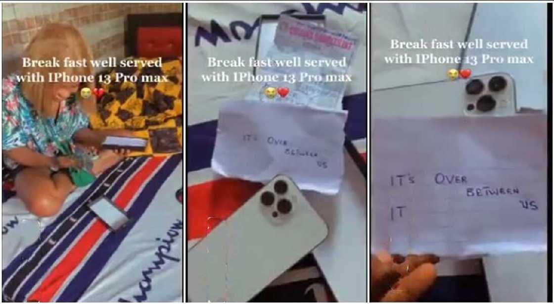 Nigerian lady receives a brand new iPhone from her lover plus a breakup notice. Nigerian lady receives a brand new iPhone from her lover plus a breakup notice.