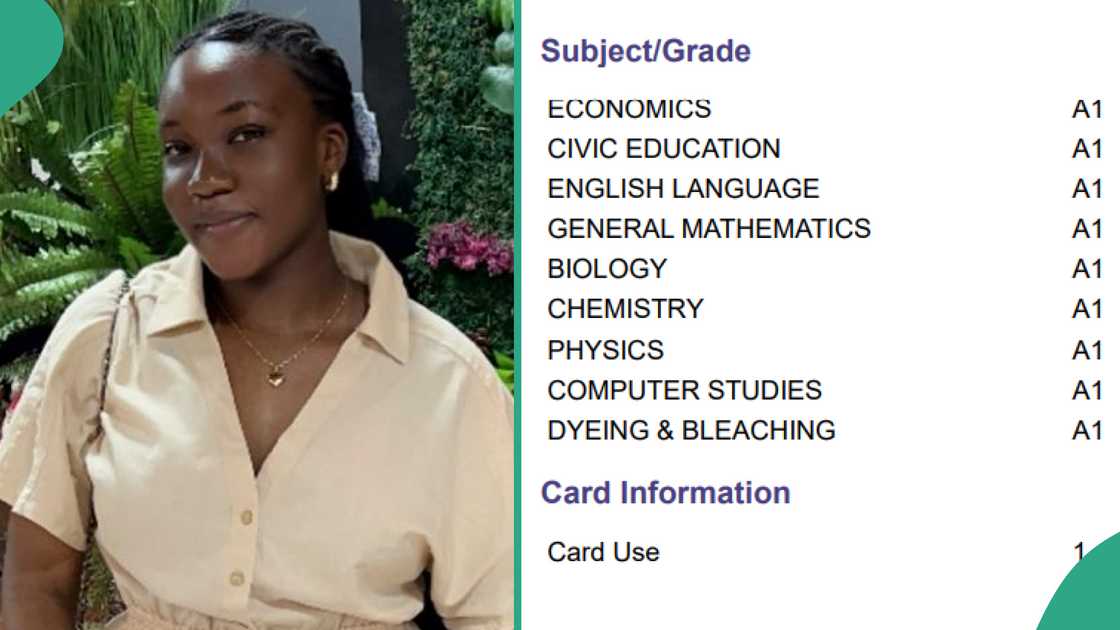 WAEC result of a brilliant Nigerian girl.