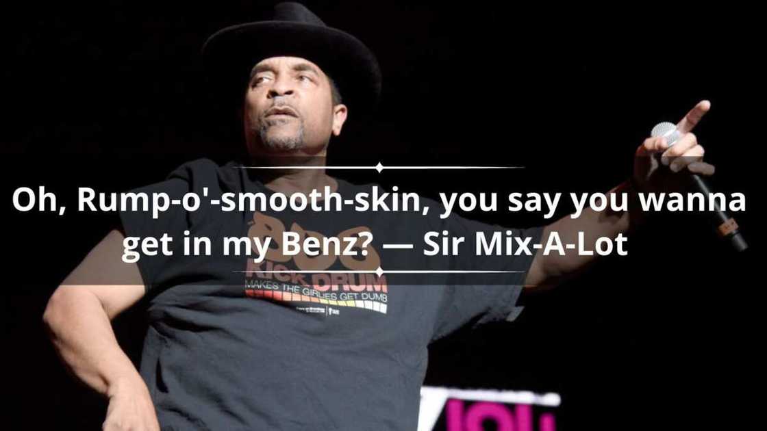 Sir Mix-A-Lot holding a mic on stage. Sir Mix-A-Lot holding a mic on stage.