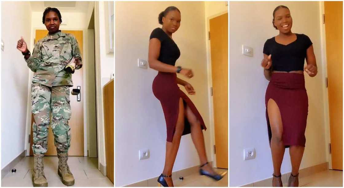 Photos of a female soldier changing from her uniform to hot skirt. Photos of a female soldier changing from her uniform to hot skirt.