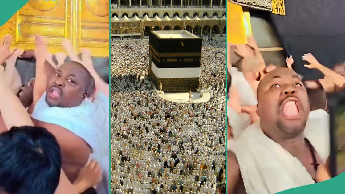 Man prays for money in Mecca.