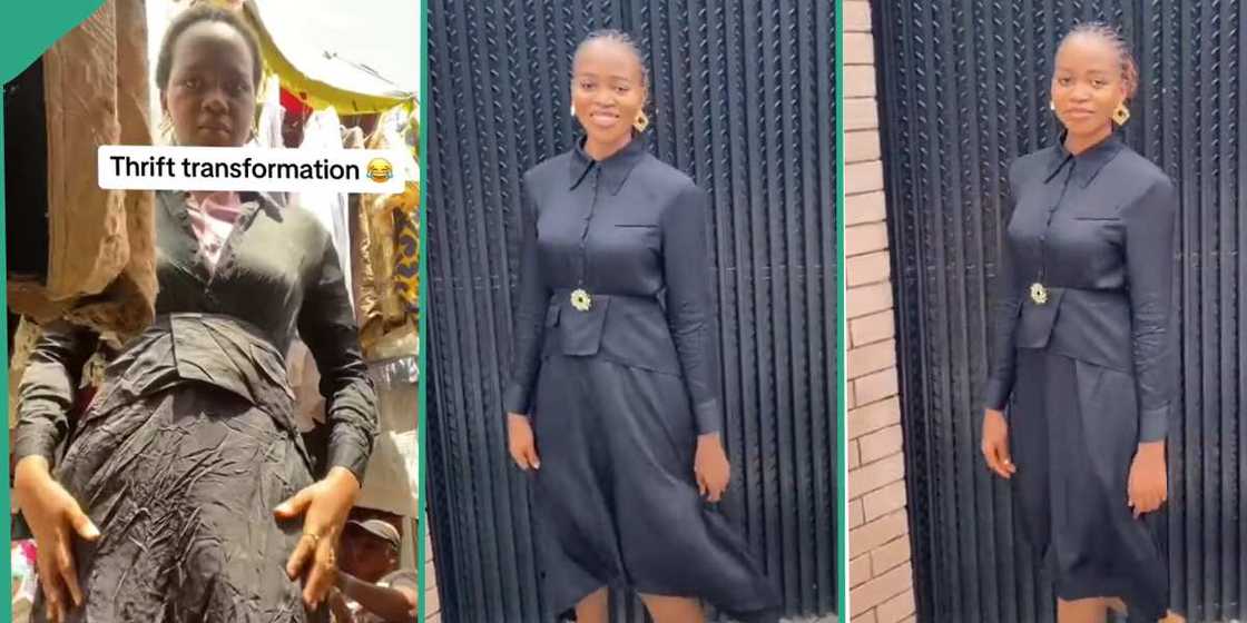 Lady transforms Okrika into a neat dress.