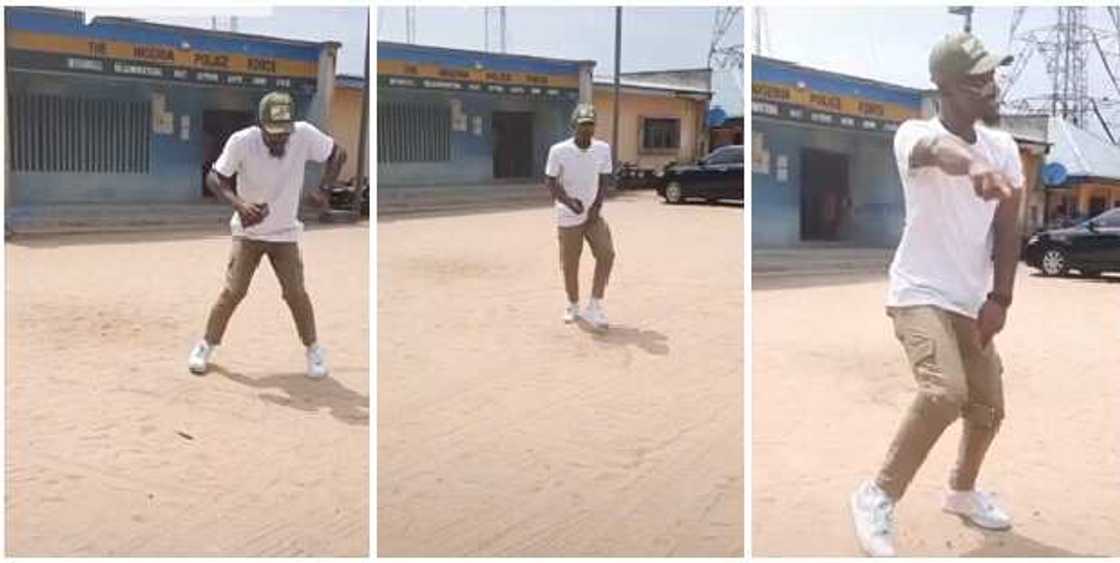 NYSC member seen dancing in the front of a police station NYSC member seen dancing in the front of a police station