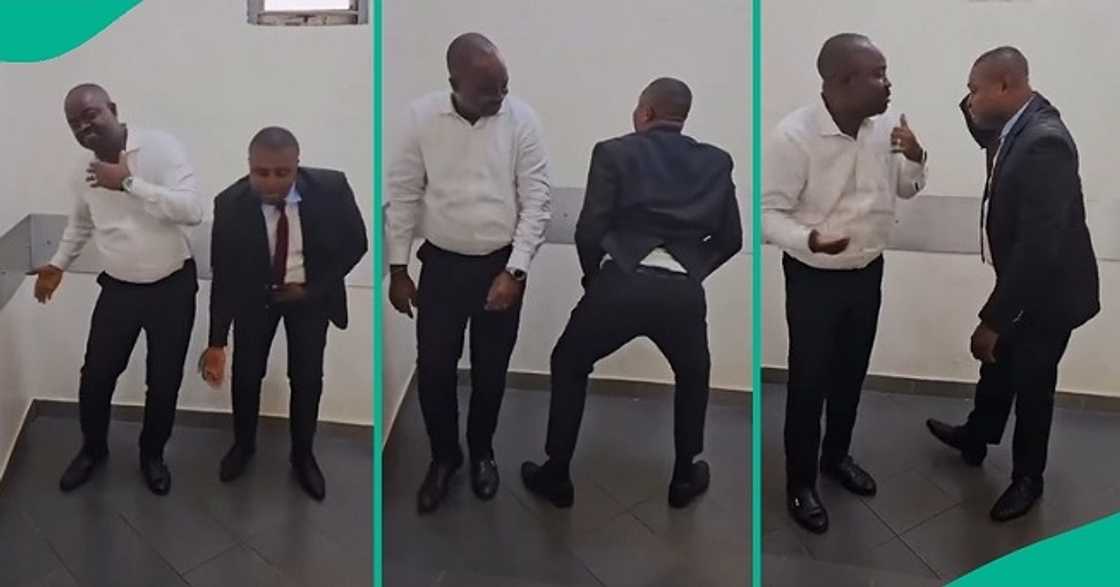 Two Nigerian bank staff showcase their dance moves in office