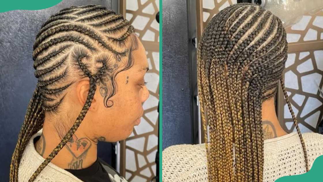 A lady wearing ombre lemonade braids