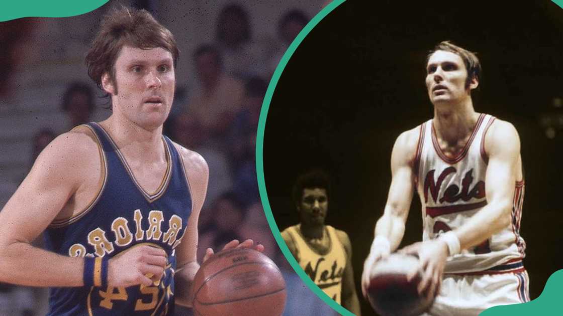 Rick Barry preparing to pass the basketball (L). The player preparing for a free throw (R) Rick Barry preparing to pass the basketball (L). The player preparing for a free throw (R)