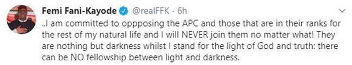 Tuna baya: A 2019, FFK ya ce gara ya sheka lahira da ya koma APC