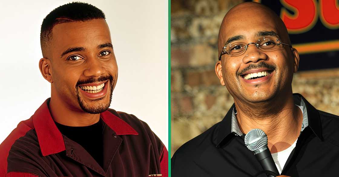 John Henton was photographed for a Living Single promotional poster and while laughing with a microphone.