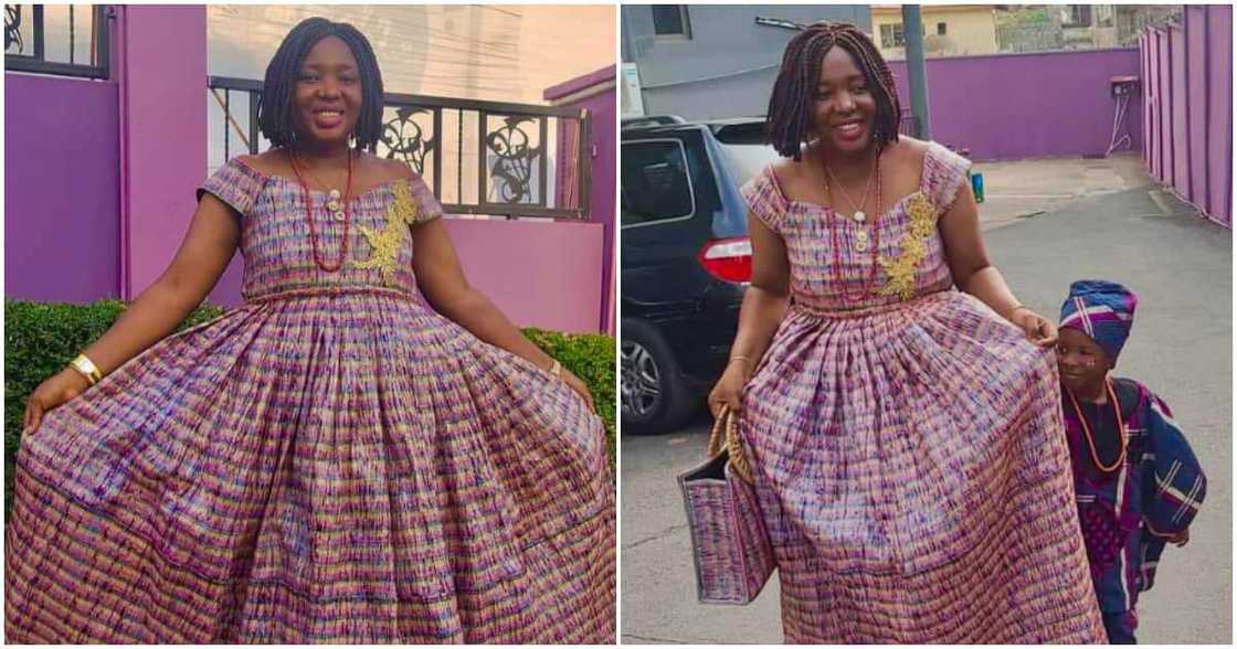 Woman turns pure water sachets into beautiful dress.