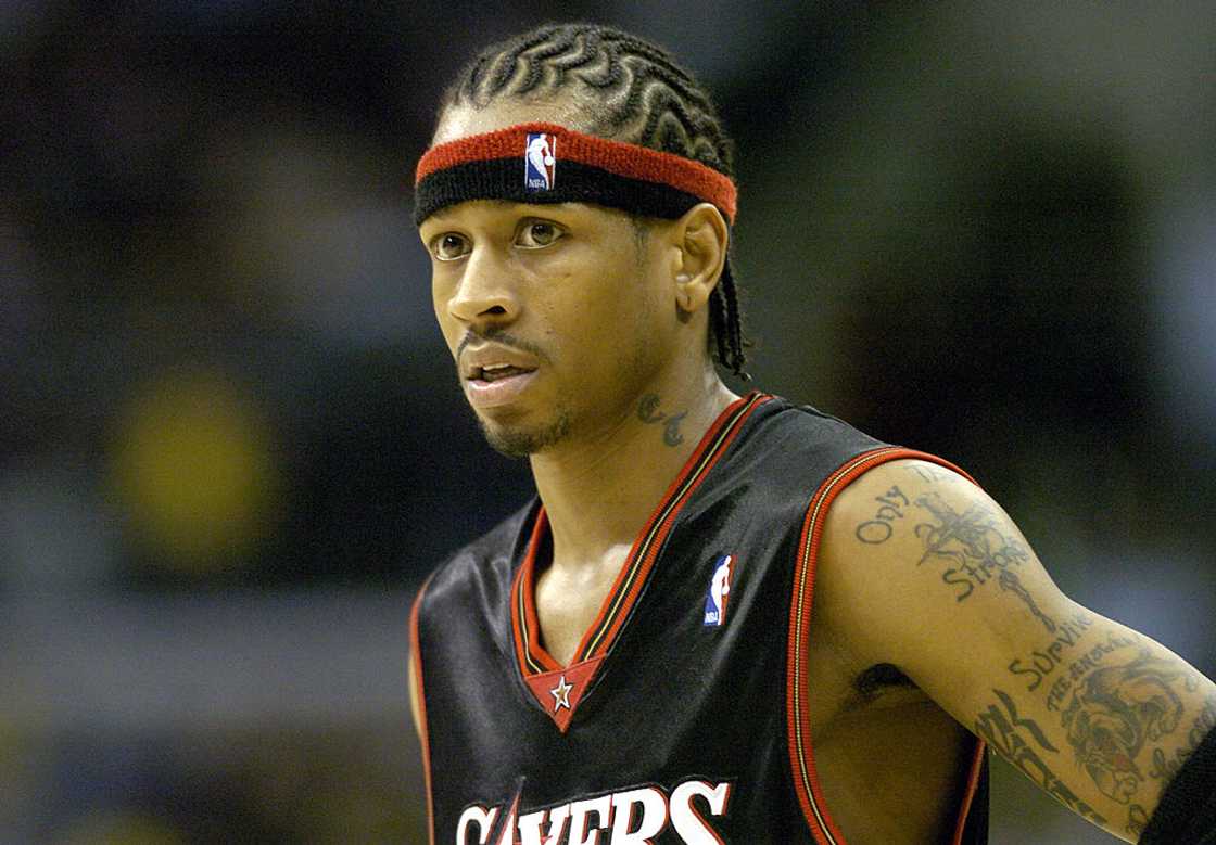 Allen Iverson takes a break during the NBA game between the Los Angeles Lakers and the Philadelphia 76ers Allen Iverson takes a break during the NBA game between the Los Angeles Lakers and the Philadelphia 76ers