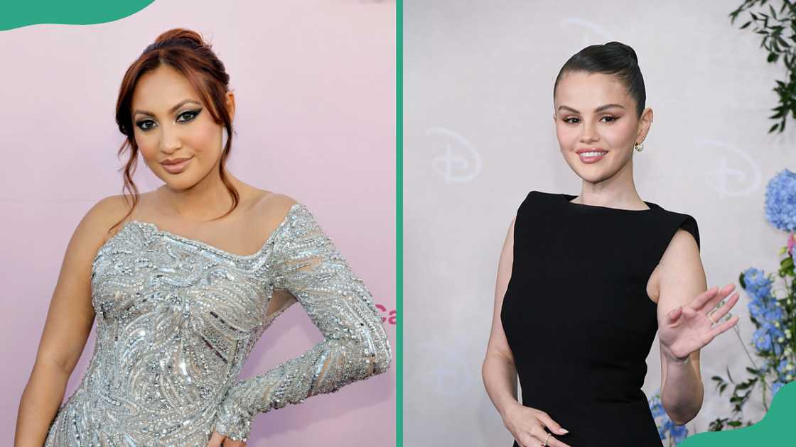 Francia Raisa at Nya Studios in Los Angeles, California (L). Selena Gomez at North Javits Centre in New York, New York (R) Francia Raisa at Nya Studios in Los Angeles, California (L). Selena Gomez at North Javits Centre in New York, New York (R)