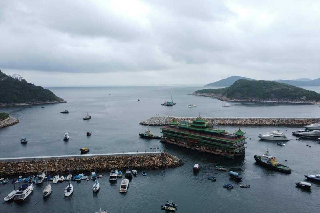 The restaurant was towed away from the southern Hong Kong Island typhoon shelter where it had sat for nearly half a century The restaurant was towed away from the southern Hong Kong Island typhoon shelter where it had sat for nearly half a century