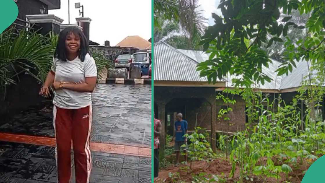 Video as lady celebrates roofing her father's house by herself