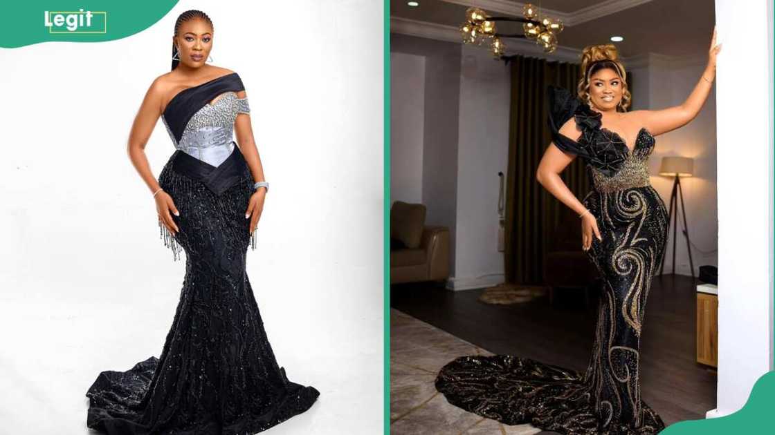 Nigerian women in chic black sequin gown outfits Nigerian women in chic black sequin gown outfits