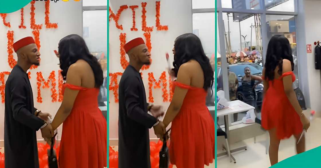 Lady expresses anger as boyfriend proposes to her at eatery Lady expresses anger as boyfriend proposes to her at eatery