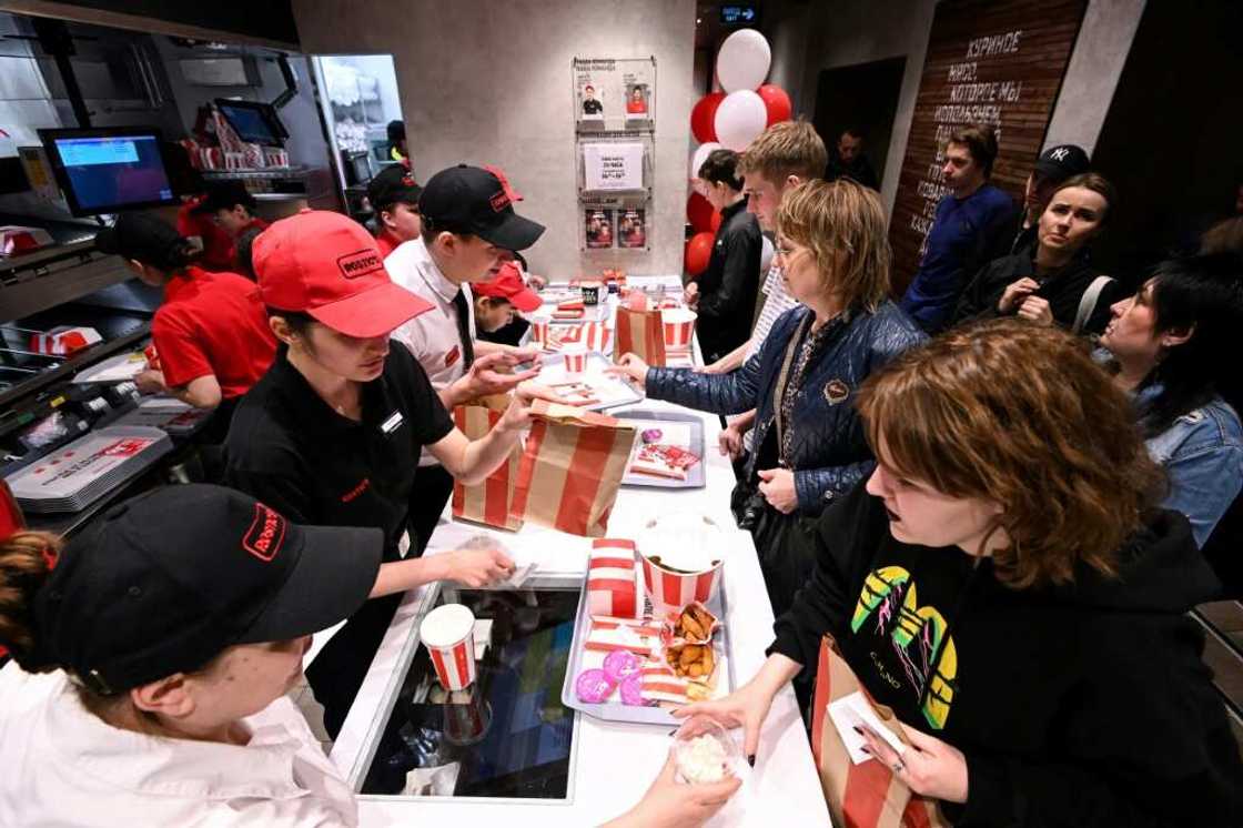 Several dozen customers were seen at Rostic's flagship venue in Moscow on Tuesday afternoon Several dozen customers were seen at Rostic's flagship venue in Moscow on Tuesday afternoon