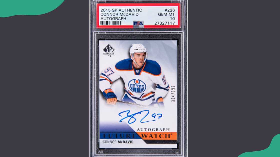 2015 Upper Deck SP Authentic Future Watch Connor McDavid Rookie Autograph #226 /999. 2015 Upper Deck SP Authentic Future Watch Connor McDavid Rookie Autograph #226 /999.