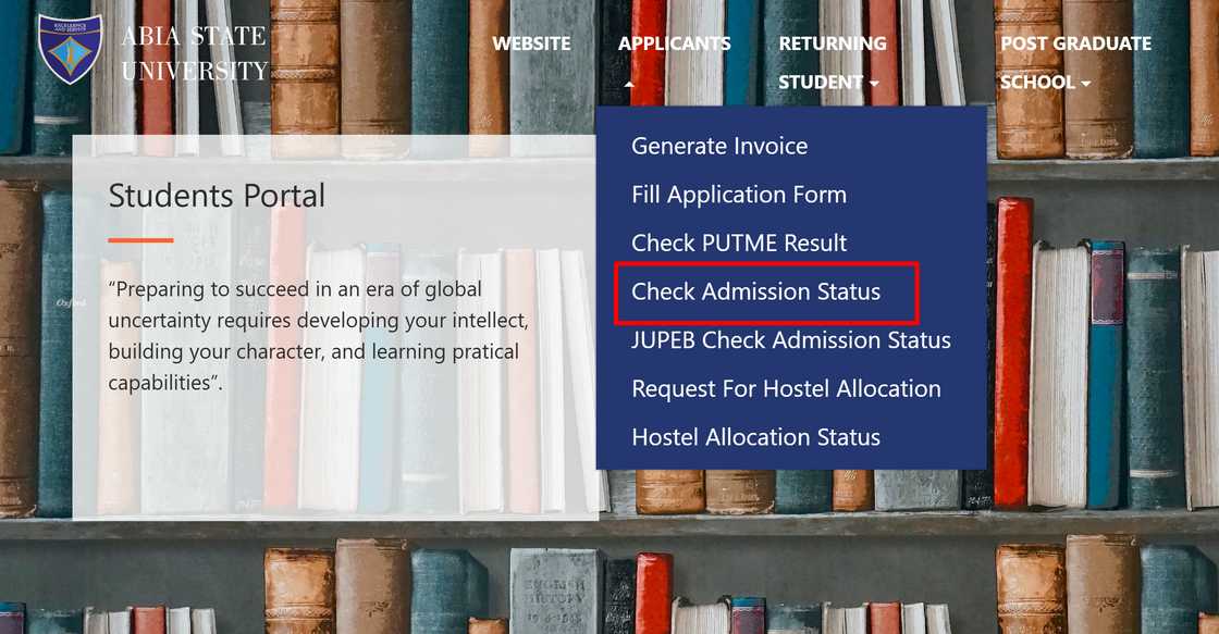 ABSU admission status checking ABSU admission status checking