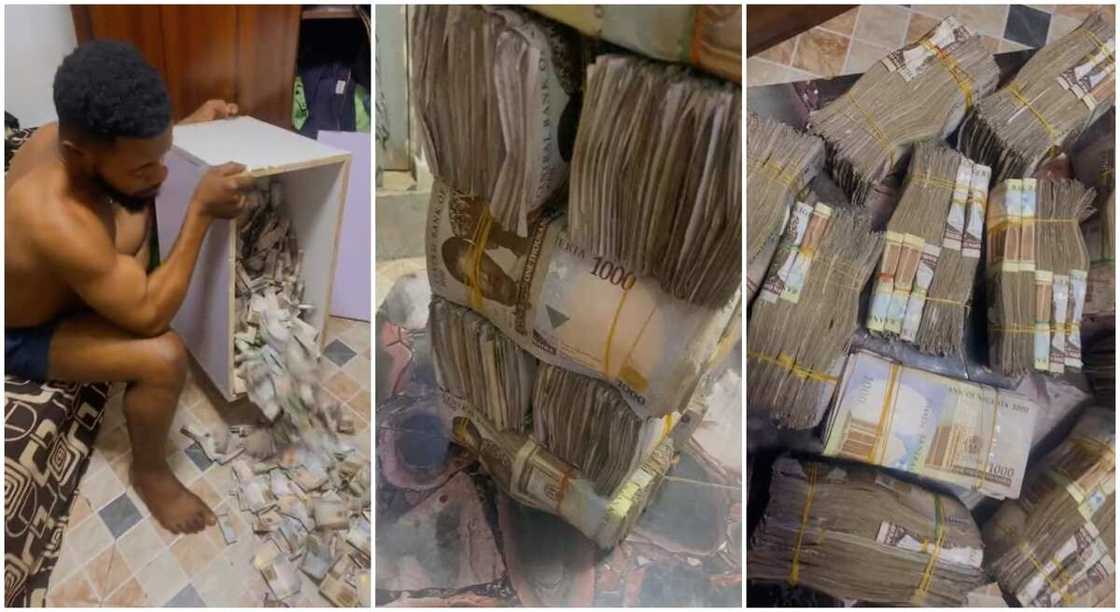 Nigerian man saves N5.5 million in his piggy bank. Nigerian man saves N5.5 million in his piggy bank.