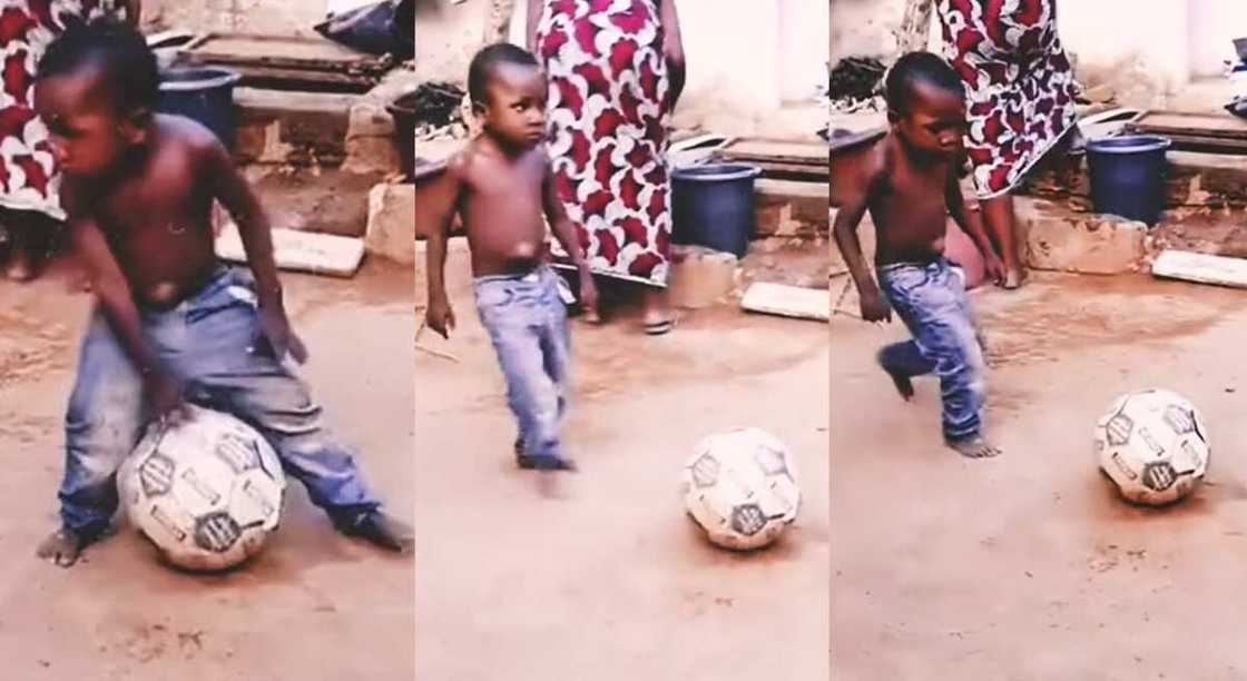 Photos of a little boy playing football. Photos of a little boy playing football.