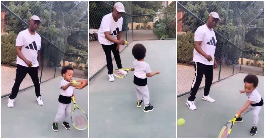 Regina Daniels’ son Munir plays tennis Regina Daniels’ son Munir plays tennis