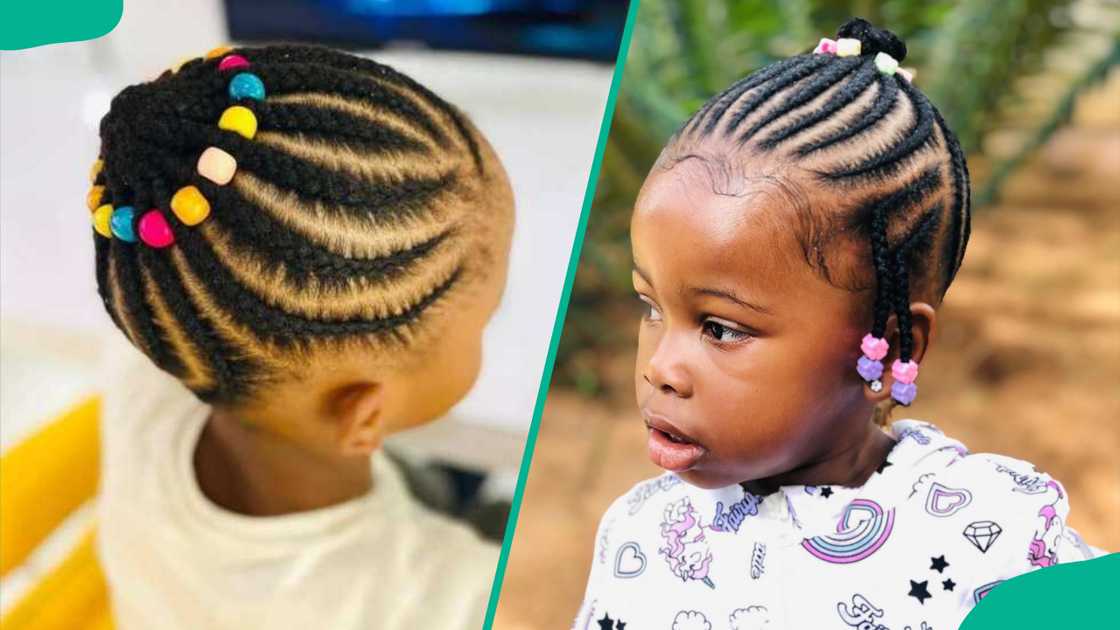 Girls wearing Updo cornrows with colored beads Girls wearing Updo cornrows with colored beads