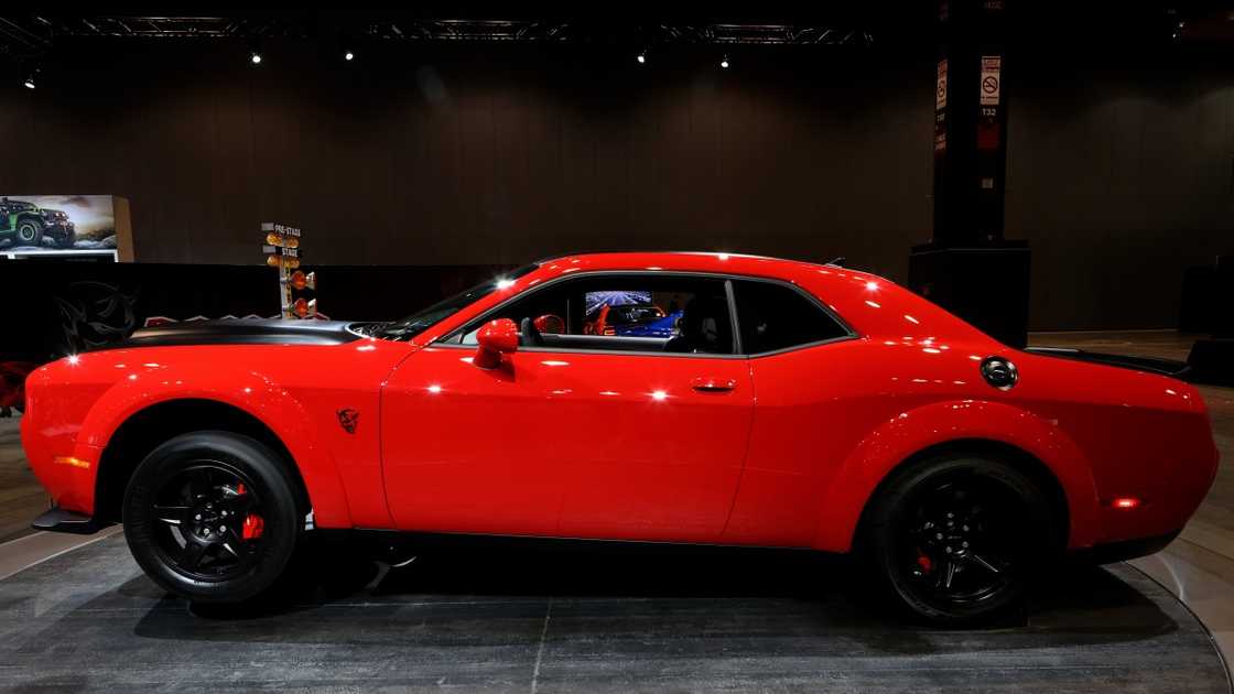 A 2018 Dodge Challenger SRT Demon pictured on display at the 110th Annual Chicago Auto Show. A 2018 Dodge Challenger SRT Demon pictured on display at the 110th Annual Chicago Auto Show.