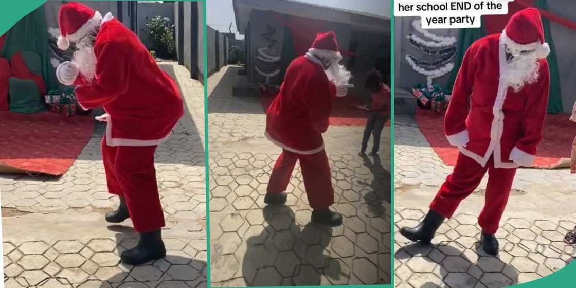 Nigerian lady dances as she acts Father Christmas at her mother's school