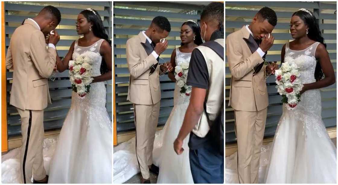 Photos of moment when a groom cried profusely at his own wedding. Photos of moment when a groom cried profusely at his own wedding.