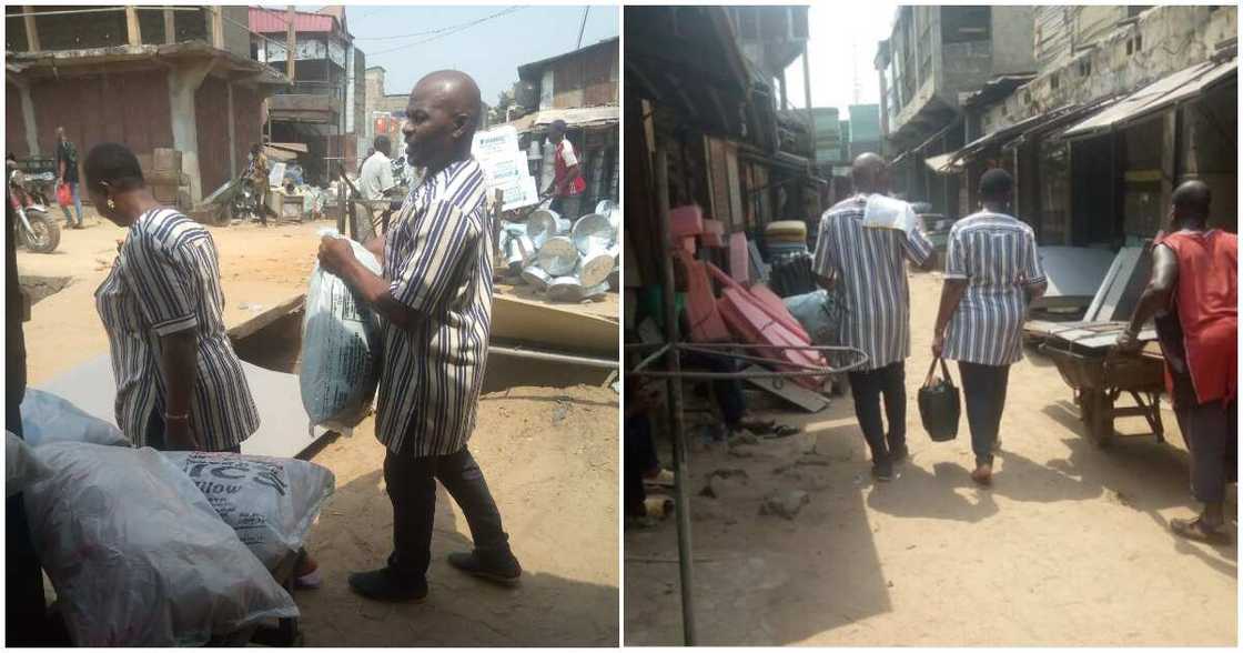 Older Nigerian couple in matching outfits, couple, Anambra