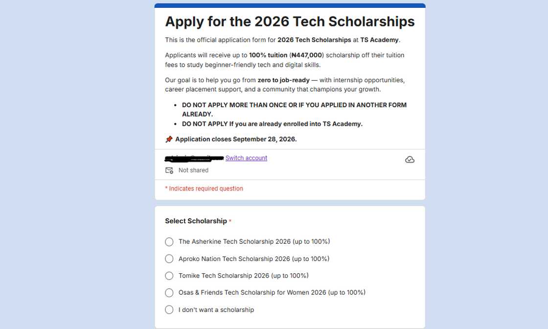 TS Academy application form