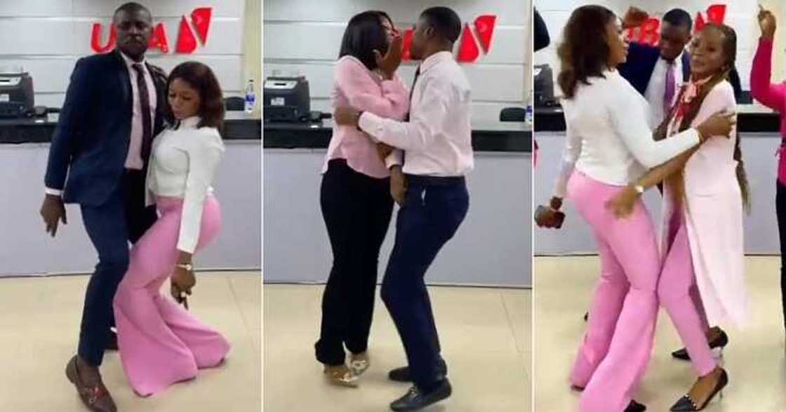 Bank workers pull off romantic show at the office