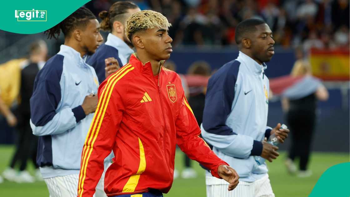 Lamine Yamal, Ousmane Dembele, France, Spain, Stuttgart Arena, Stuttgart, Germany, UEFA Nations League. Lamine Yamal, Ousmane Dembele, France, Spain, Stuttgart Arena, Stuttgart, Germany, UEFA Nations League.