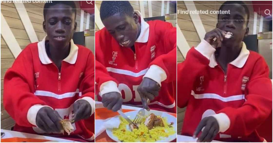 Fork, frustrated young man, chicken Fork, frustrated young man, chicken